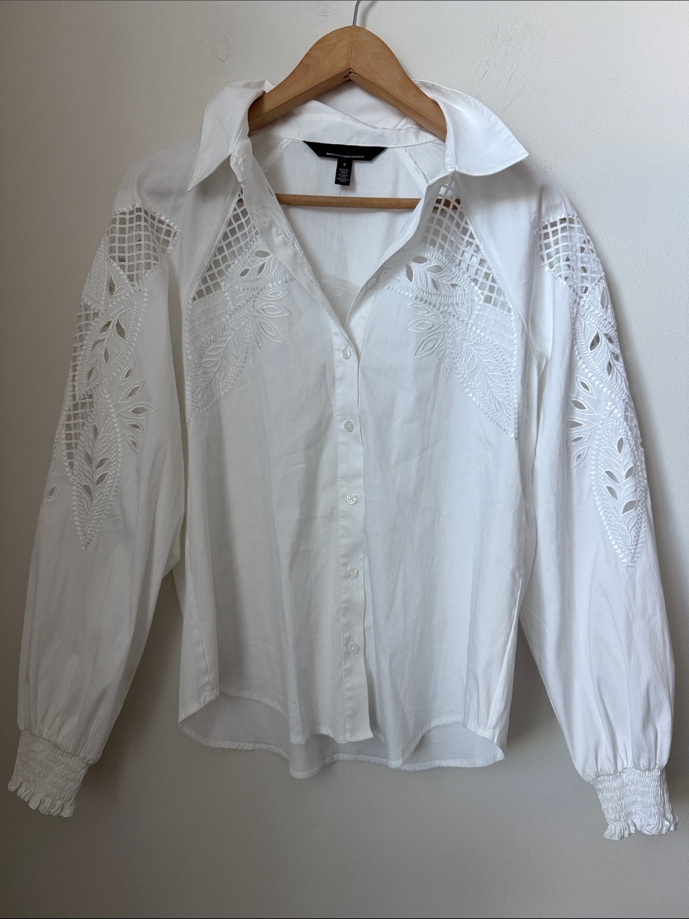 White House Black Market White Eyelet Button-Down Shirt